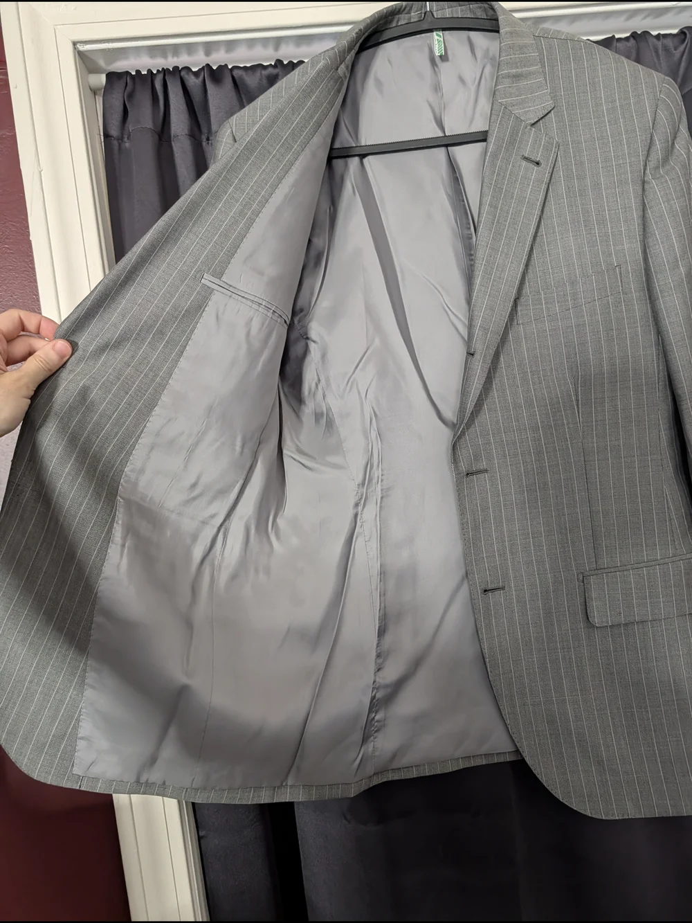 CARVEN Gray Pinstripe Savile Row Wool Men's 2pc Suit - Jacket and Trousers